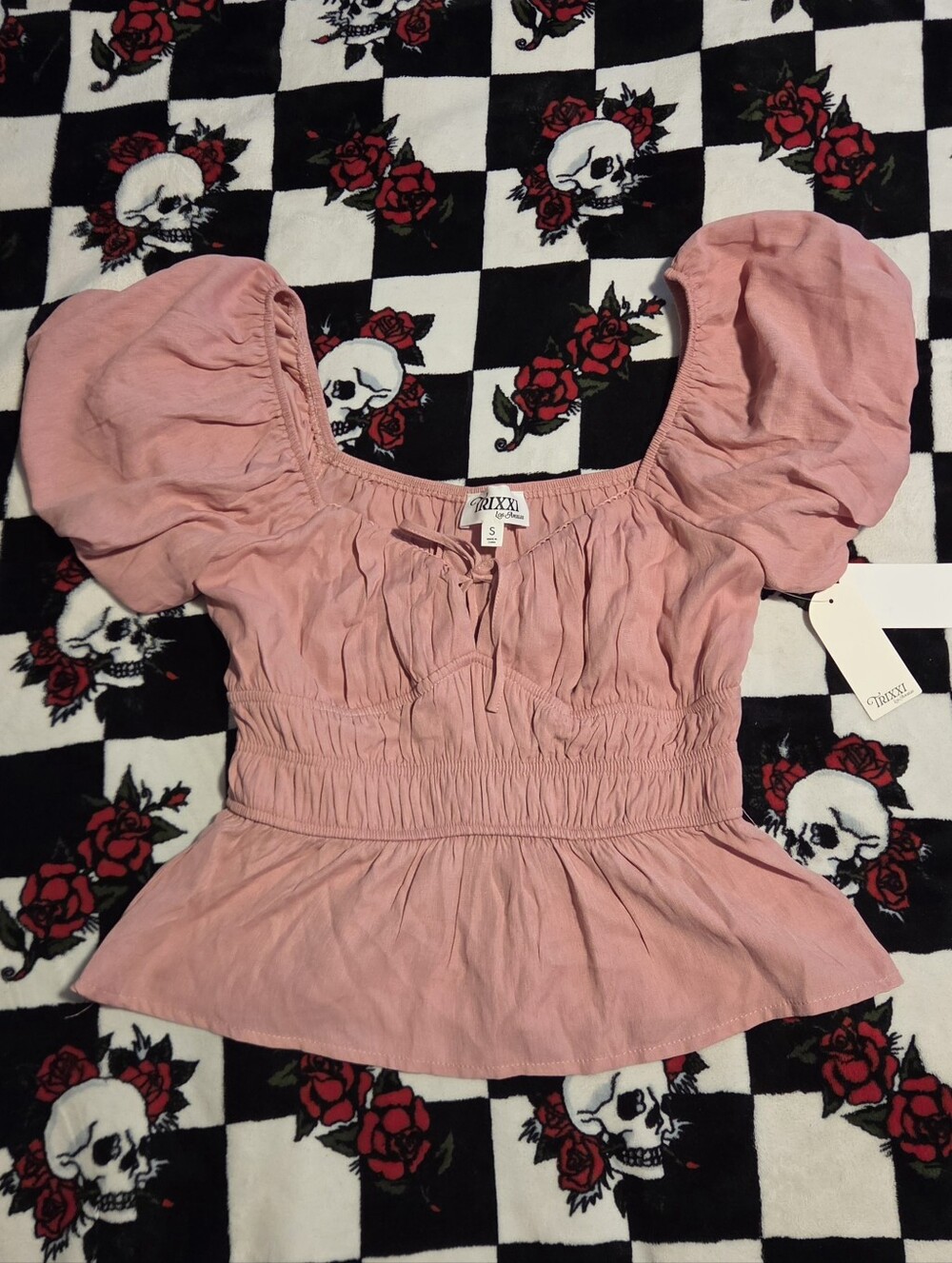 Trixxi Pink Puff Sleeve Peplum Top